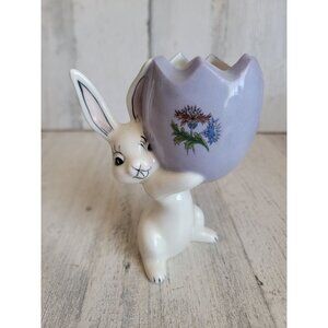 Vintage ceramic Easter egg purple holder spring Decor figure